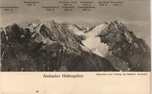 Ansichtskarte Flirsch Ansbacher Hütten Gebiet Bergkette Beschreibung 1912