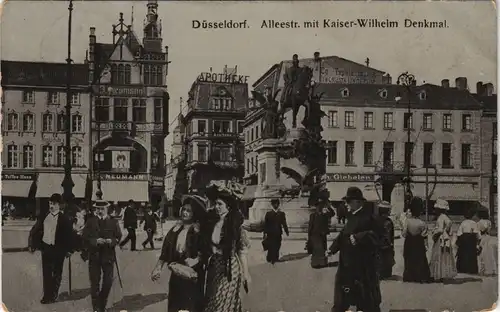Ansichtskarte Düsseldorf Alleestraße, belebt Geschäfte Apotheke 1912
