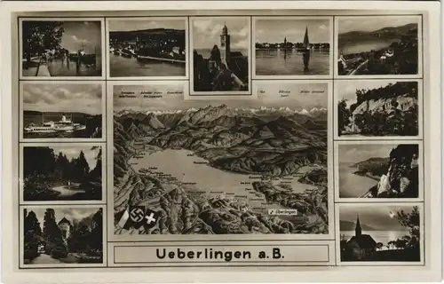 Ansichtskarte Überlingen Landkarte, Dampfer, Umland Mehrbild 1937