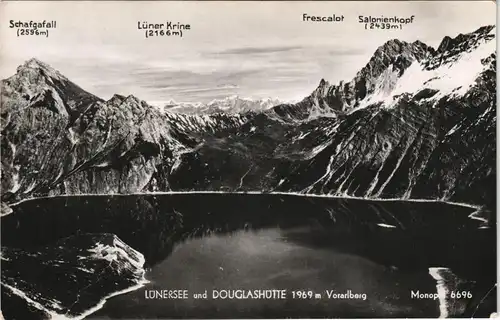 Ansichtskarte Vandans Lünersee, Schafgafall, Salonienkopf 1955