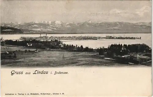 Ansichtskarte Lindau (Bodensee) Blick auf Stadt und gebirge 1908
