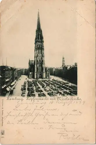 Ansichtskarte Hamburg Hopfenmarkt 1899  gel. Stempel Blankenese