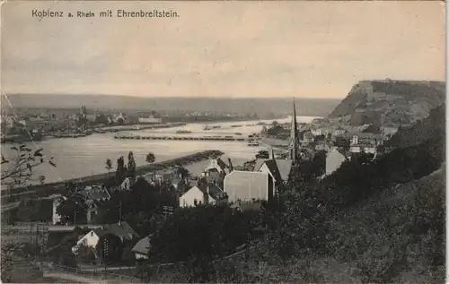 Ansichtskarte Ehrenbreitstein-Koblenz Stadt - Behelfsbrücke in der Ferne 1905