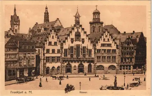 Ansichtskarte Frankfurt am Main Römer, Geschäfte und Kutschen 1918