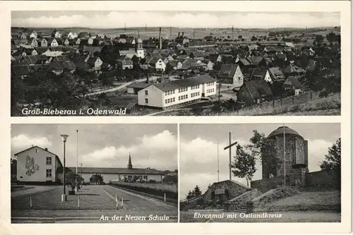 Ansichtskarte Groß-Bieberau Schule, Stadt, Ehrenmal Ostlandkreuz 1951