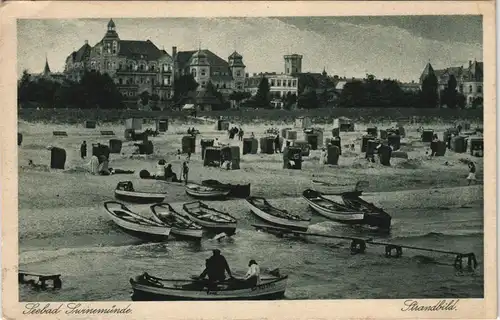 Postcard Swinemünde Świnoujście Strandleben - Boote, Hotels 1925