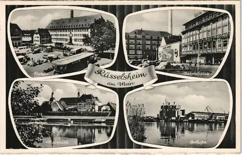 Rüsselsheim VW Käfer Bahnhofsplatz, Haltestelle, Opelhafen 1959