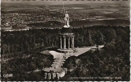 Ansichtskarte Hiddesen-Detmold Hermannsdenkmal, Stadt - Luftbild 1958