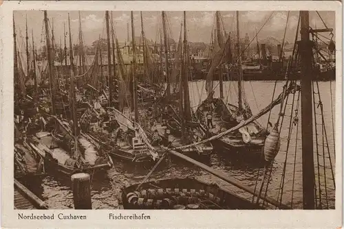 Ansichtskarte Cuxhaven Fischerfreihafen, Segelboote 1929