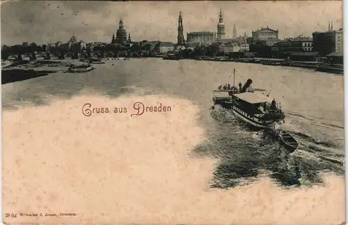Ansichtskarte Innere Altstadt-Dresden Elbdampfer, Flußdampfer - Stadt 1902