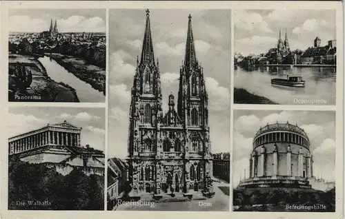 Ansichtskarte Regensburg Totale, Befreiungshalle, Donaupartie 1939