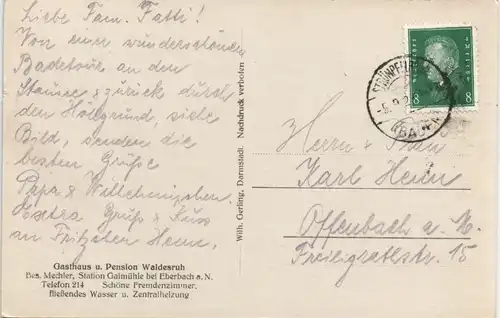 Ansichtskarte Eberbach Station Gaimühle Gasthaus Waldesruh Neckar 1928