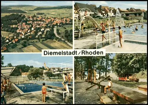 Rhoden-Diemelstadt Mehrbild-AK mit Freibad, Spielplatz u. Luftaufnahme 1970