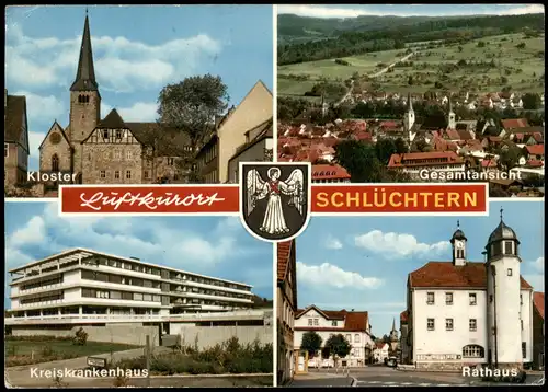 Schlüchtern Mehrbild-AK mit Kloster, Kreis-Krankenhaus u. Rathaus 1968