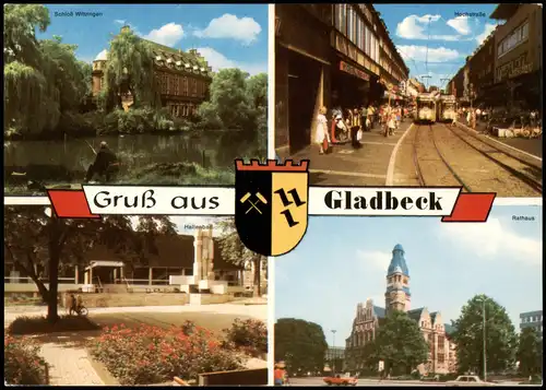 Gladbeck Mehrbildkarte mit Hallenbad, Rathaus, Schloß und Hochstraße 1970