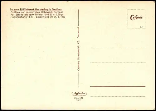 Henrichenburg-Castrop-Rauxel Das neue Schiffshebewerk in Westfalen 1974