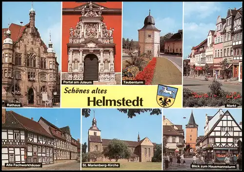 Helmstedt Mehrbildkarte mit Rathaus, Markt, Taubenturm, Juleum 1991