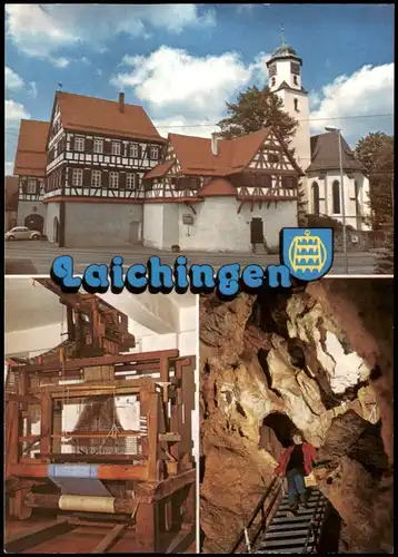 Laichingen Mehrbild-AK mit Kirchenburg Weberei-Heimatmuseum Tiefenhöhle 1980