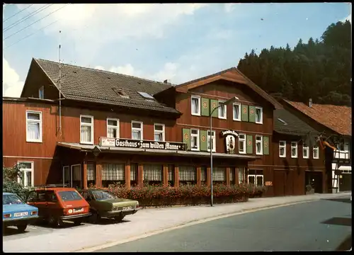 Wildemann (Innerstetal) Gasthaus Zum wilden Manne Bes. F. Fuchs; Autos 1987