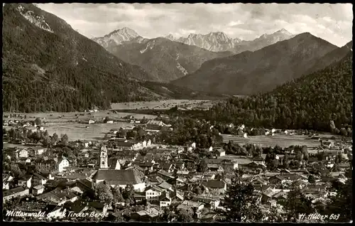 Ansichtskarte Mittenwald Stadtblick 1964