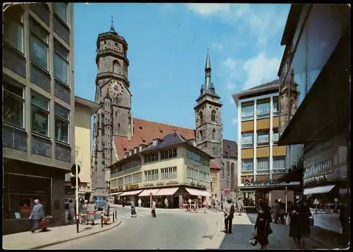 Ansichtskarte Stuttgart Stiftskirche, Straße - Geschäfte 1969