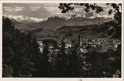 Immenstadt (Allgäu) Panorama-Ansicht mit Namen der Alpen-Berge 1950