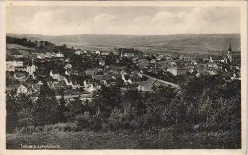 Ansichtskarte Tauberbischofsheim Blick über die Stadt 1928  gel. 1950