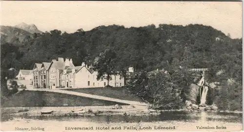 Postcard Schottland Inversnaid Hotel and Falls, Loch Lomond 1912