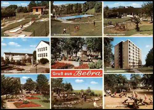 Bebra Mehrbild-AK mit Schule, Anger, Altenwohnheim, Kindergarten uvm. 1980