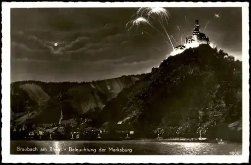 Ansichtskarte Braubach Beleuchtung der Marksburg - Feuerwerk 1957