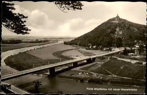 Ansichtskarte Porta Westfalica Wilhelm-Denkmal, Weserbrücke 1957