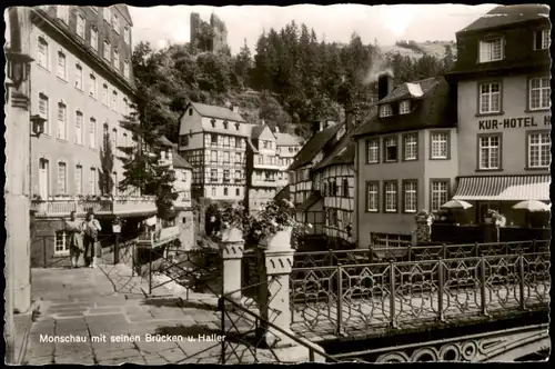 Ansichtskarte Monschau/Eifel Montjoie Kur-Hotel, Brücken u. Haller 1970