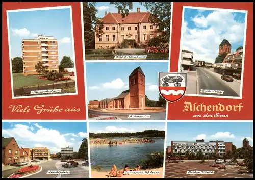 Aschendorf (Ems) Mehrbildkarte Altenwohnheim, Straßen, Kirche, Klinik uvm. 1970
