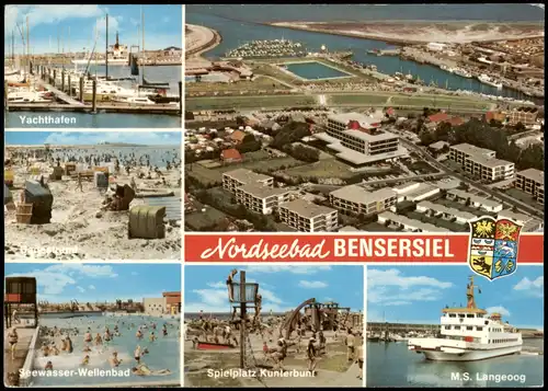 Bensersiel-Esens Mehrbild-AK mit Luftaufnahme, Yacht-Hafen, Wellenbad uvm. 1981