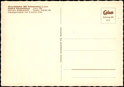 Schwalenberg-Schieder-  Malerstädtchen AK mit Gasthof Künstlerklause 1967