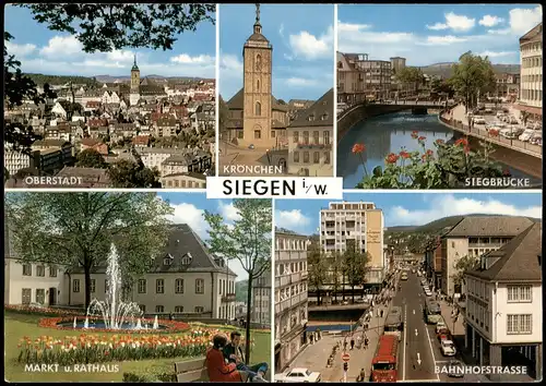 Siegen MB AK mit OBERSTADT SIEGBRÜCKE BAHNHOFSTRASSE MARKT U. RATHAUS 1980