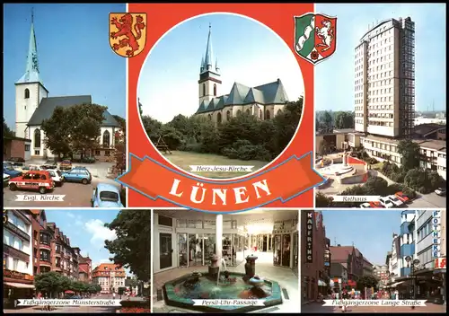 Lünen (Westfalen)   Fußgängerzone Lange Straße, Persil-Uhr-Passage uvm. 1980