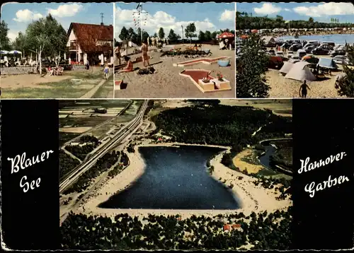 Garbsen AUTO-RAST und STRANDBAD "Lido" Blauer See, Mehrbildkarte 1961