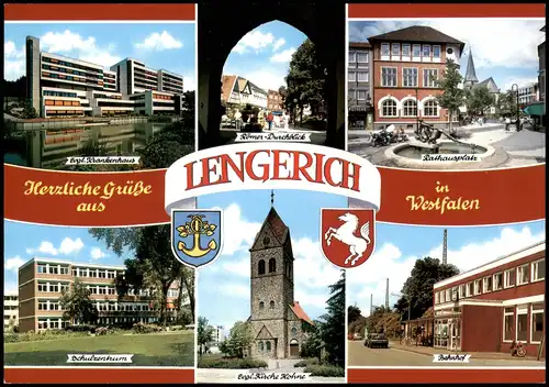 Lengerich (Westfalen) Mehrbild-AK  Evgl. Krankenhaus Bahnhof Schulzentrum  1990
