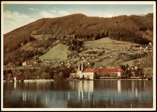 Tegernsee (Stadt) Schloßkirche mit Neureuth Panorama-Ansicht 1960