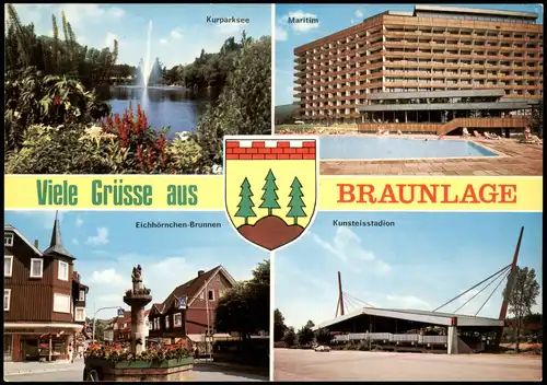 Braunlage MB-AK mit Kurparksee Maritim Eichhörnchen-Brunnen Kunsteisstadion 1980