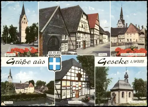 Geseke Mehrbild-AK mit Kirche, Hellweg, Maria-Hilf-Kapelle uvm. 1970