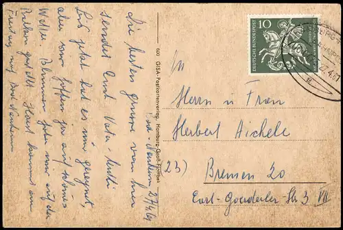 Ansichtskarte Bad Nauheim Stadtteilansicht 1961  gel. Bahnpoststempel