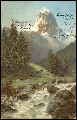 Ansichtskarte  Signierte Künstlerkarte Fluß und Gebirge 1904