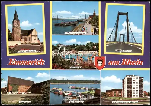 Emmerich (Rhein) Mehrbild-AK Stadtteilansichten, Rathaus, Yachthafen uvm. 1980