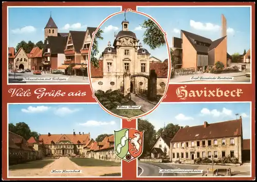 Havixbeck Mehrbildkarte mit Ortszentrum, Häusern, Müttergenesungsheim 1980