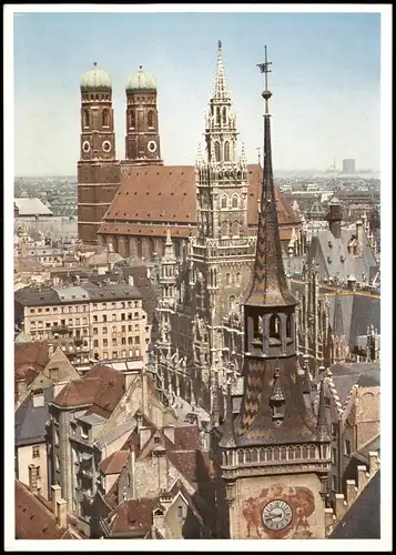Ansichtskarte München Stadt Panorama mit Rathaus und Frauenkirche 1956