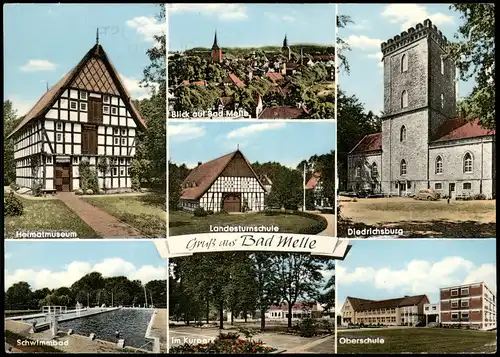 Melle Mehrbild-AK mit Schwimmbad, Landes-Turnschule, Oberschule uvm. 1968