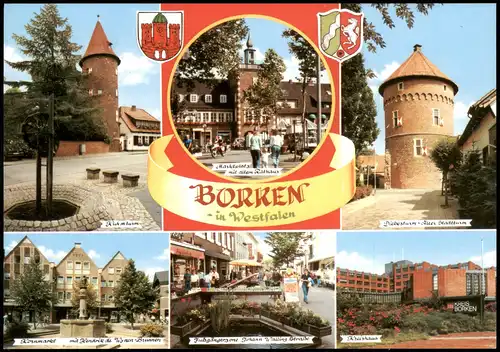 Borken (Westfalen) Mehrbild-AK mit Ortsansichten, Kreishaus, Kornmarkt 1980