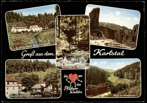 .Rheinland-Pfalz Klug'sche Mühle, Burg Wilenstein Gruß aus dem Karlstal 1962